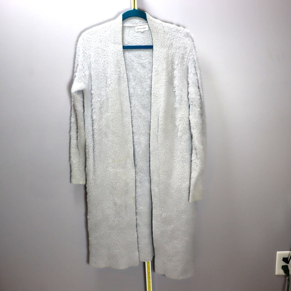 Bella Dahl Fuzzy Long Open Cardigan Sweater Small Light Blue Gray